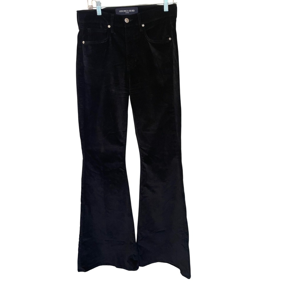 Veronica Beard Sheridan Exaggerated Flare High‎ Rise Black Velvet Jeans Size 30 - Picture 2 of 8